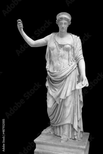 Canvas Print Statue of the Greek goddess Hera or the Roman goddess Juno isolated on black with clipping path