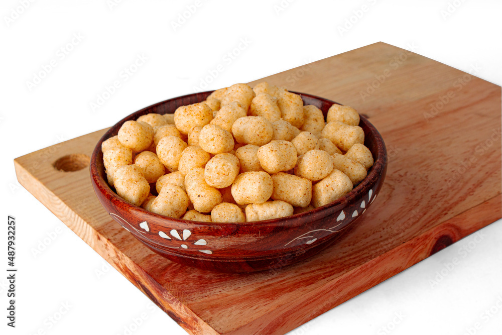 Corn Cheese balls bowl on white background Corn Cheese balls bowl on white background