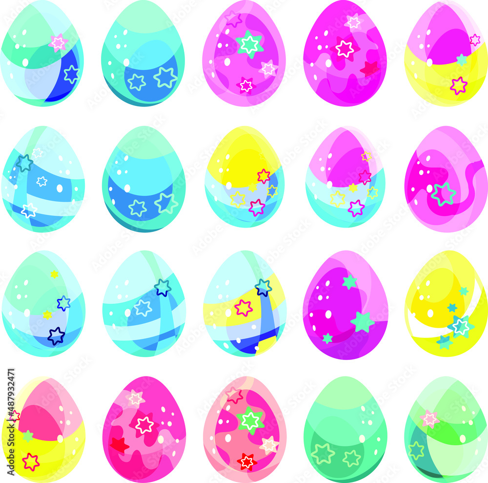 Easter eggs. Clipart, set, collection. Bright cartoon picture. For the church celebration of the consecration of eggs and talking. Printing on fabric and paper.