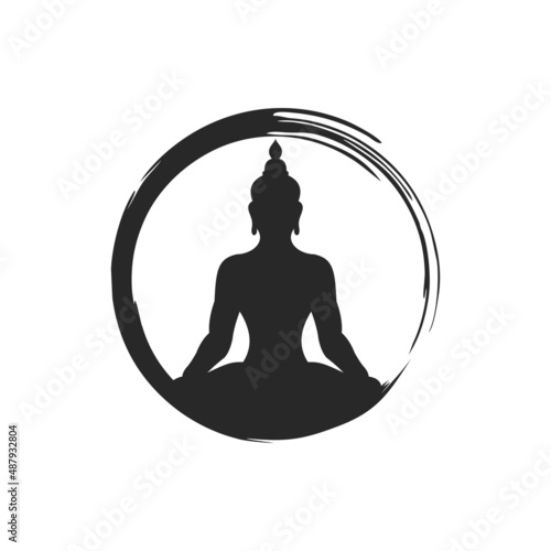 Simple Elegant Praying Meditation Buddha Religion logo design vector template
