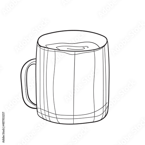 Hand-drawn vector illustration of mug. With black circuit without fill on white background
