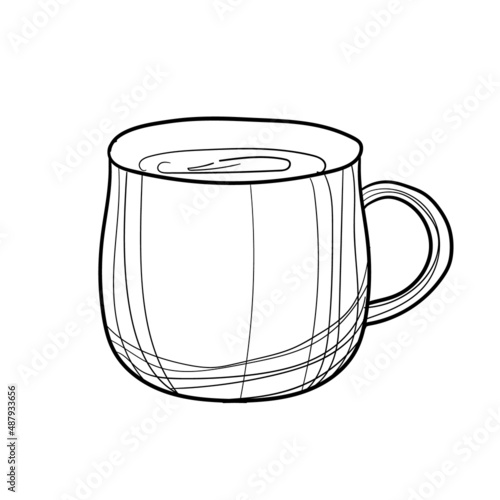 Hand-drawn vector illustration of cup. With black circuit without fill on white background