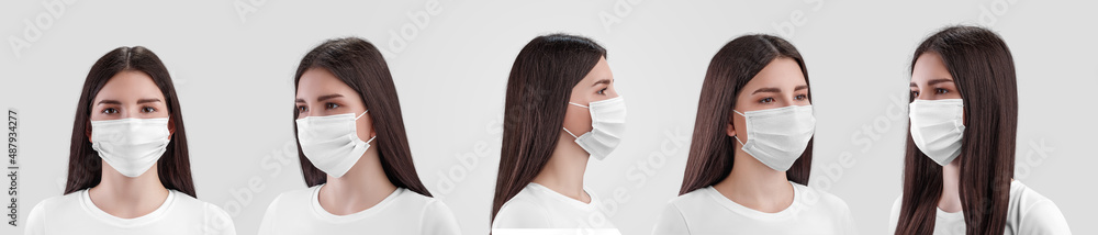 Mockup of a white surgical mask on a nurse, isolated on background. Set Mockup of a white surgical mask on a nurse, isolated on background. Set