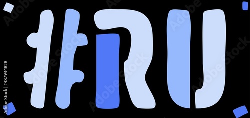 RU Hashtag. Isolate curves doodle letters. Blue colors. Hashtag #RU is abbreviation for the Russia for social network, web resources, mobile apps.