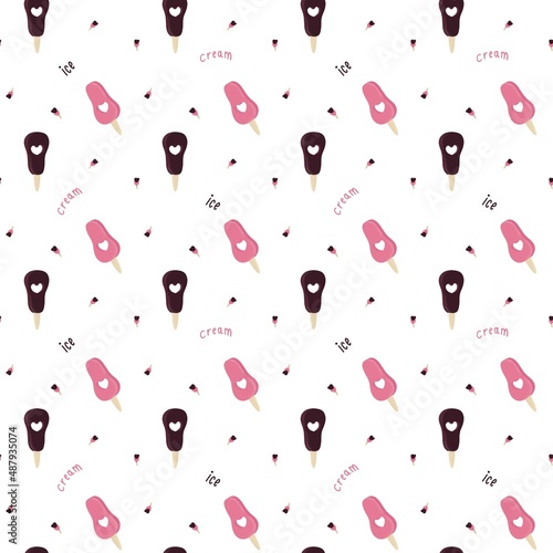 A pattern of favorite popsicle ice cream chocolate and strawberry flavor on a white background.