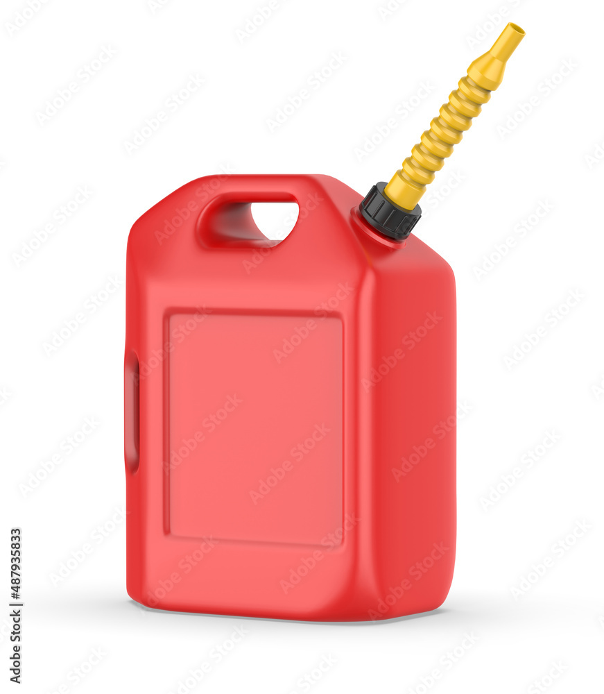 Fototapeta premium Blank gas fuel jerry can with vent nozzle mockup template, 3d render render.