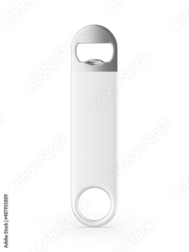 Blank bottle opener for branding presentation. 3d render illustration.