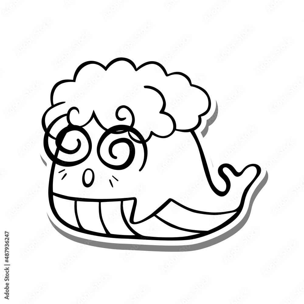 Cute cartoon giddy Grandma Whale Monochrome. Doodle on white silhouette and gray shadow. Vector illustration about aquatic animals for any design. Cute cartoon giddy Grandma Whale Monochrome. Doodle on white silhouette and gray shadow. Vector illustration about aquatic animals for any design.