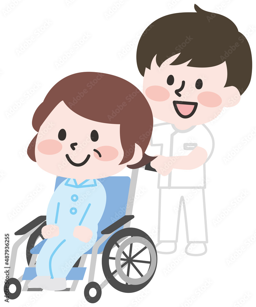 車いすを押す看護師 