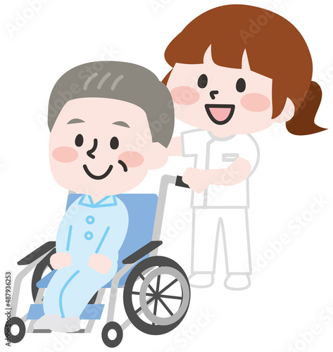 車いすを押す看護師 