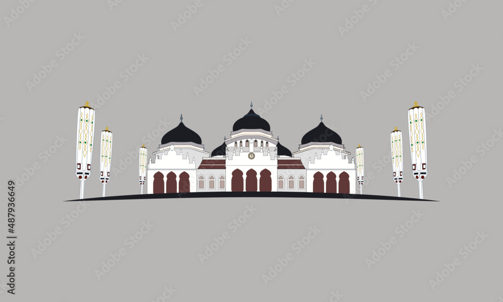 Grand Mosque Vector Illustration on  Solid Color Background