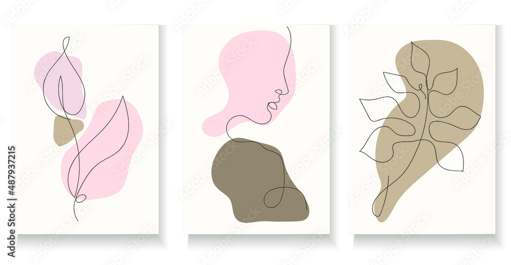 Line art women face contouring with different shapes in minimalistic