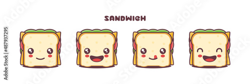 vector sandwich cartoon mascot, with different facial expressions