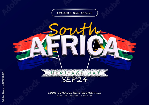 South africa text template design. Happy heritage day text style effect poster design. editable font mockup style effect 