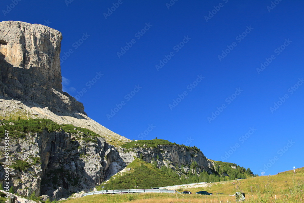 Dolomite rocks mountain view with blue skies