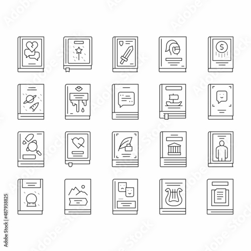 Literary Genres Books Collection Icons Set Vector .