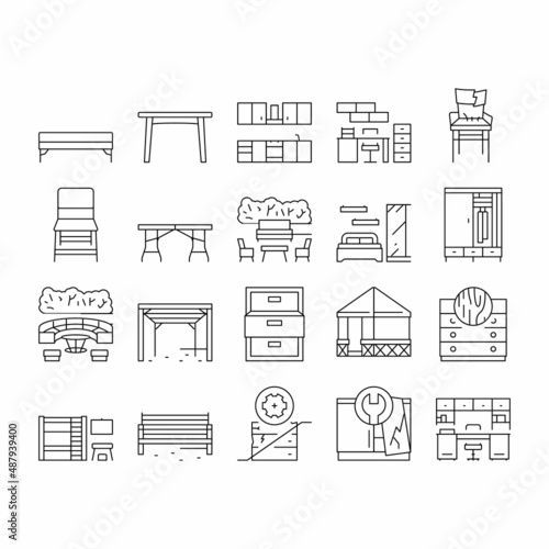 Furniture For Home And Backyard Icons Set Vector .