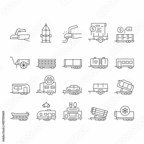 Trailer Transport Collection Icons Set Vector .