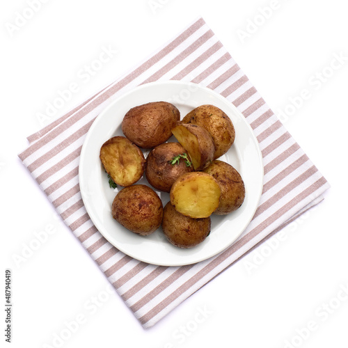 Plate of Baked potato isolated on white background