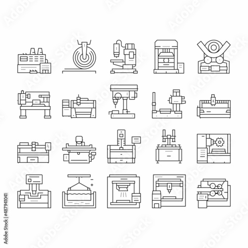 Metal Working Machine Collection Icons Set Vector .