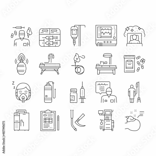 Anesthesiologist Tool Collection Icons Set Vector .