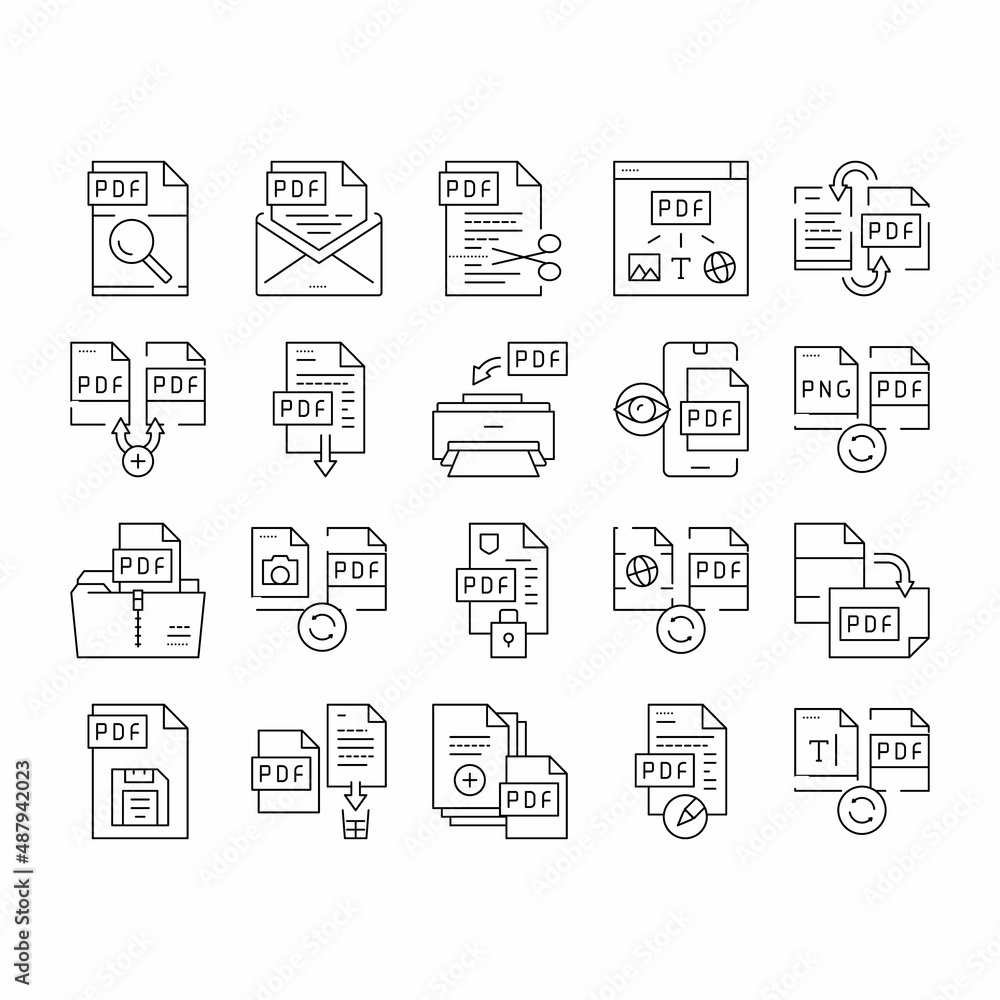 Pdf Electronic File Collection Icons Set Vector . Pdf Electronic File Collection Icons Set Vector .