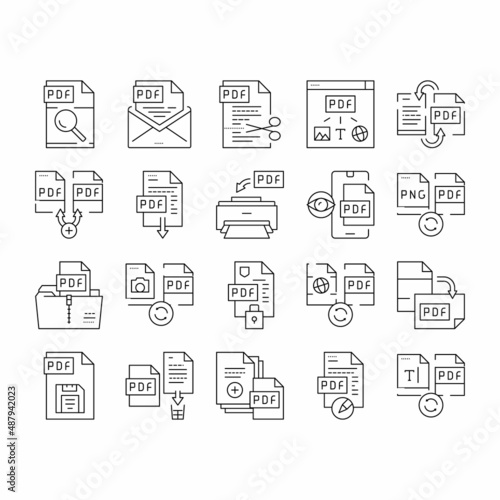 Pdf Electronic File Collection Icons Set Vector .