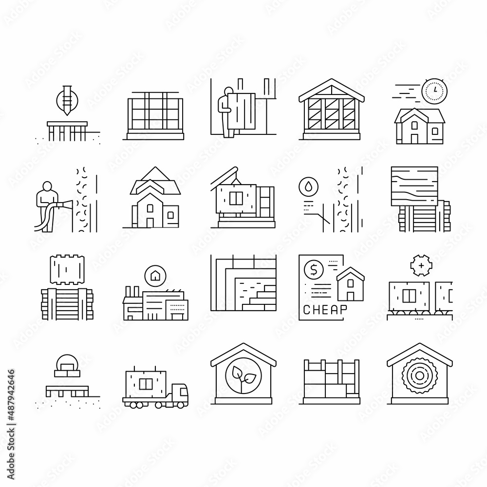 Timber Frame House Collection Icons Set Vector .