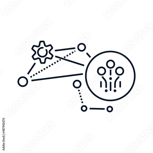 System of management, control, introduction of information and electronic channels. Vector linear icon isolated on white background.