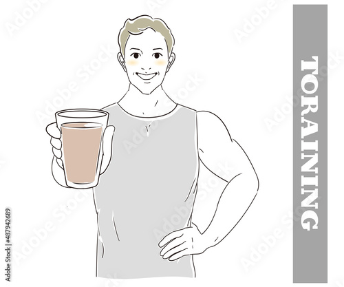 プロテインドリンクを勧めるフィットネスインストラクター

