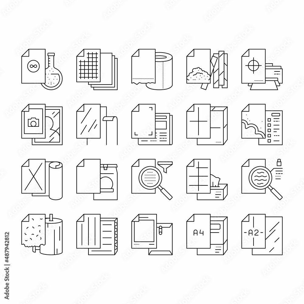 Paper List For Printing Poster Icons Set Vector .
