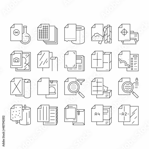 Paper List For Printing Poster Icons Set Vector .