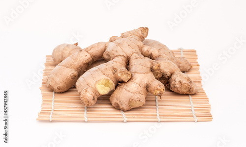 Ginger roots isolated on white background, Indian seasoning spice