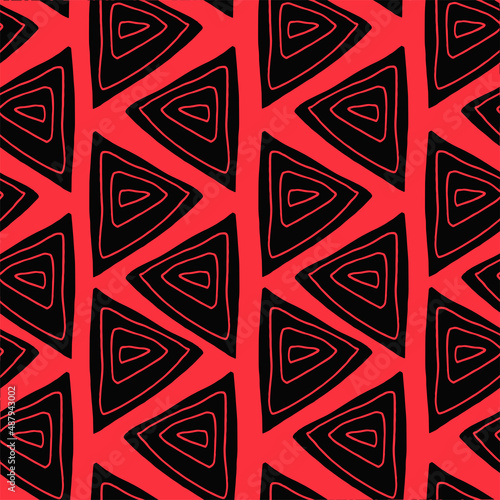 African tribal ornament. Abstract print. Hand drawn seamless pattern. Colorful vector illustration.