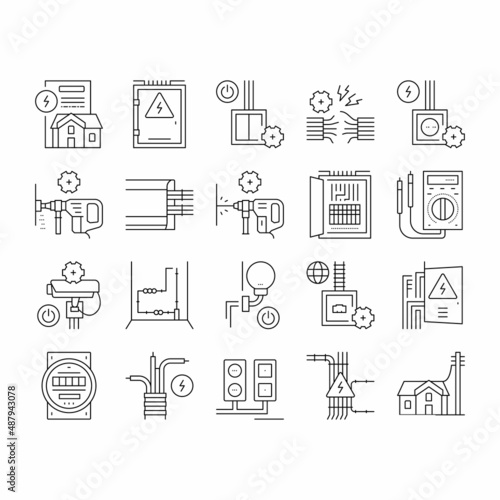 Electrical Installation Tool Icons Set Vector .