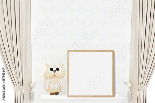 Mock up poster frame in children room, kids room nursery mockup, 3d rendering