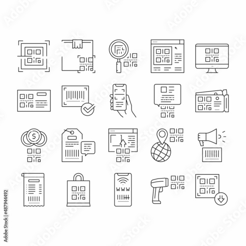 Qr Code Identification Collection Icons Set Vector .