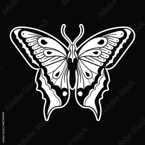 Butterfly black and white hand drawn style for tattoo stickers etc premium vector