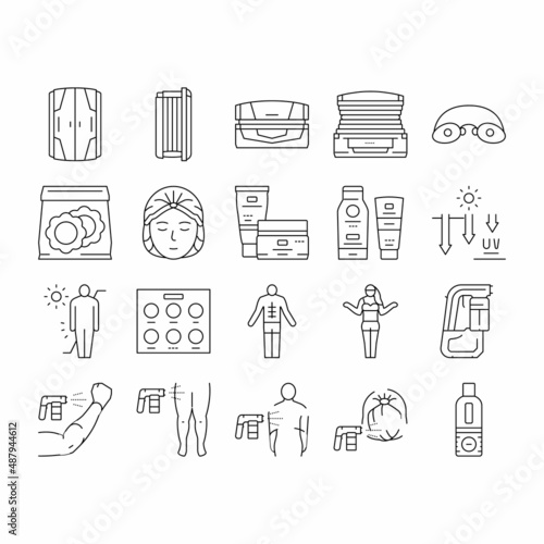 Solarium Salon Tanning Service Icons Set Vector .