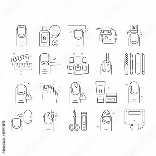 Manicure And Pedicure Collection Icons Set Vector .
