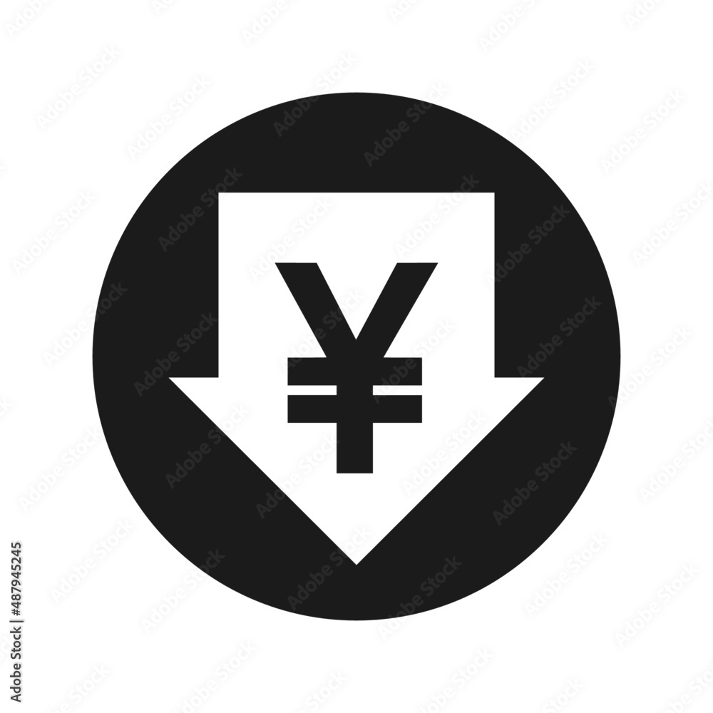 Obraz premium Yen Yuan value decrease rate vector icon round button