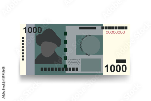 Kyrgyz som Vector Illustration. Kyrgyzstan money set bundle banknotes. Paper money 1000 c. Flat style. Isolated on white background. Simple minimal design.