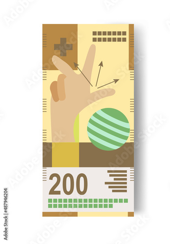 Swiss Franc Vector Illustration. Switzerland, Liechtenstein, Italy money set bundle banknotes. Paper money 200 fr. Flat style. Isolated on white background.