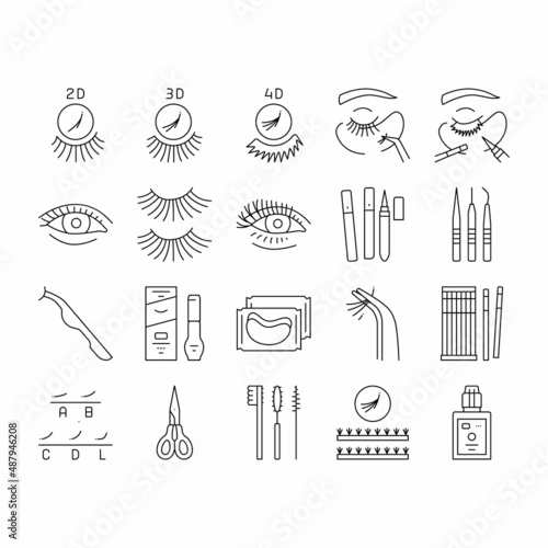 Eyelashes Extension Collection Icons Set Vector .