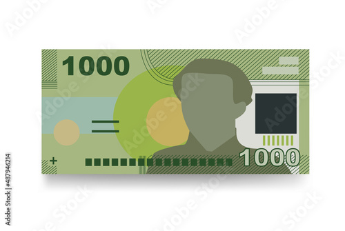 Chilean Peso Vector Illustration. Chile money set bundle banknotes. Paper money 1000 CLP. Flat style. Isolated on white background. Simple minimal design.