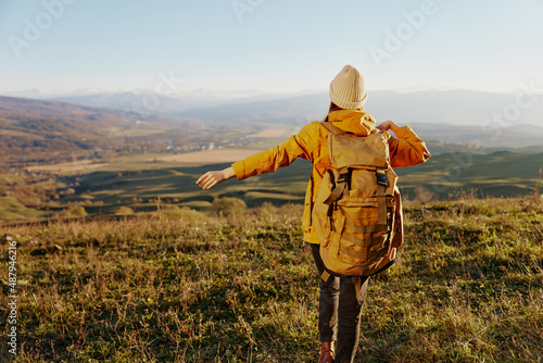 woman admiring the landscape mountains nature Lifestyle