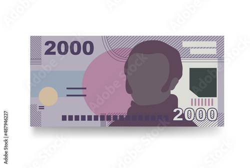 Chilean Peso Vector Illustration. Chile money set bundle banknotes. Paper money 2000 CLP. Flat style. Isolated on white background. Simple minimal design.