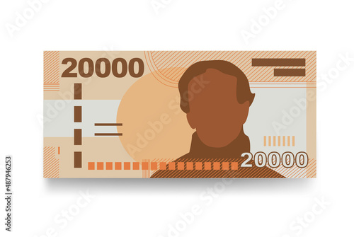 Chilean Peso Vector Illustration. Chile money set bundle banknotes. Paper money 20000 CLP. Flat style. Isolated on white background. Simple minimal design.
