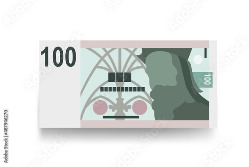 Czech Koruna Vector Illustration. Czech Republic money set bundle banknotes. Paper money 100 CZK. Flat style. Isolated on white background. Simple minimal design.