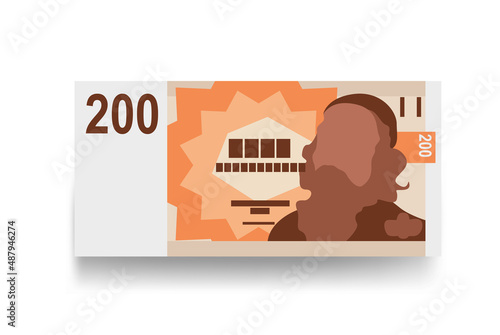 Czech Koruna Vector Illustration. Czech Republic money set bundle banknotes. Paper money 200 CZK. Flat style. Isolated on white background. Simple minimal design.